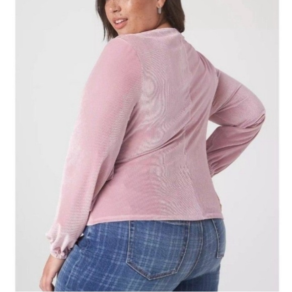 Lane Bryant Metallic Pink Velour Long Sleeved Wrap Front Top Size 18 20 - Picture 2 of 10